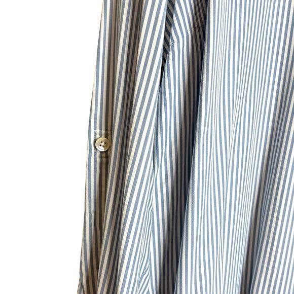 J Jill Womens Coastal Popover Blouse XL Blue White Pinstripe Roll Tab Sleeves - Picture 4 of 8